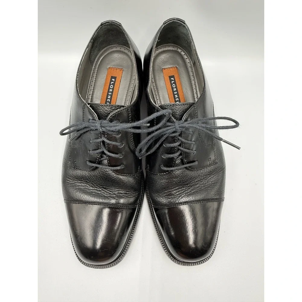Florsheim Mens 9 D Cap Toe Derby Dress Shoes Black‎ Leather Lace Up Brazil